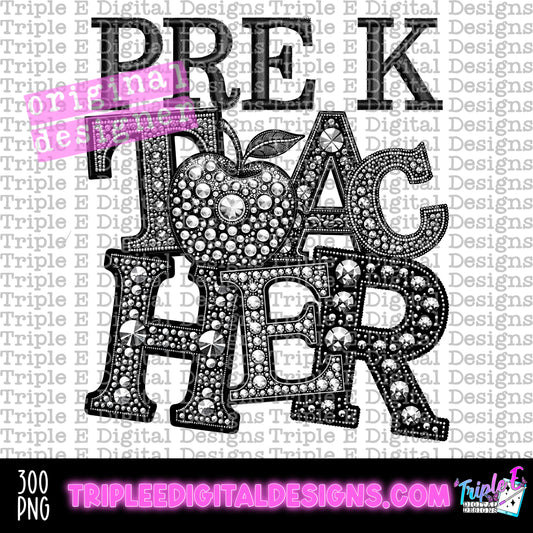 PreK Teacher Rhinestone PNG Design