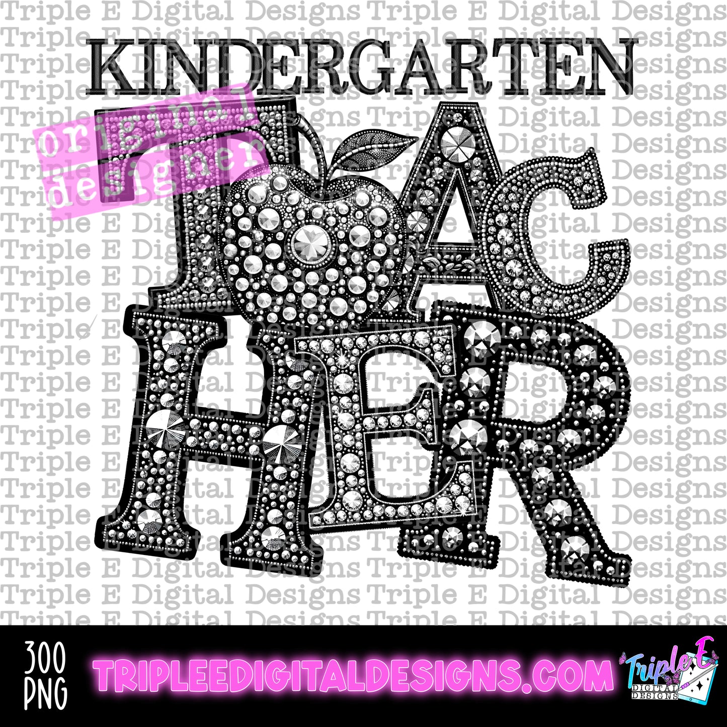 Kindergarten Teacher Rhinestone PNG Design