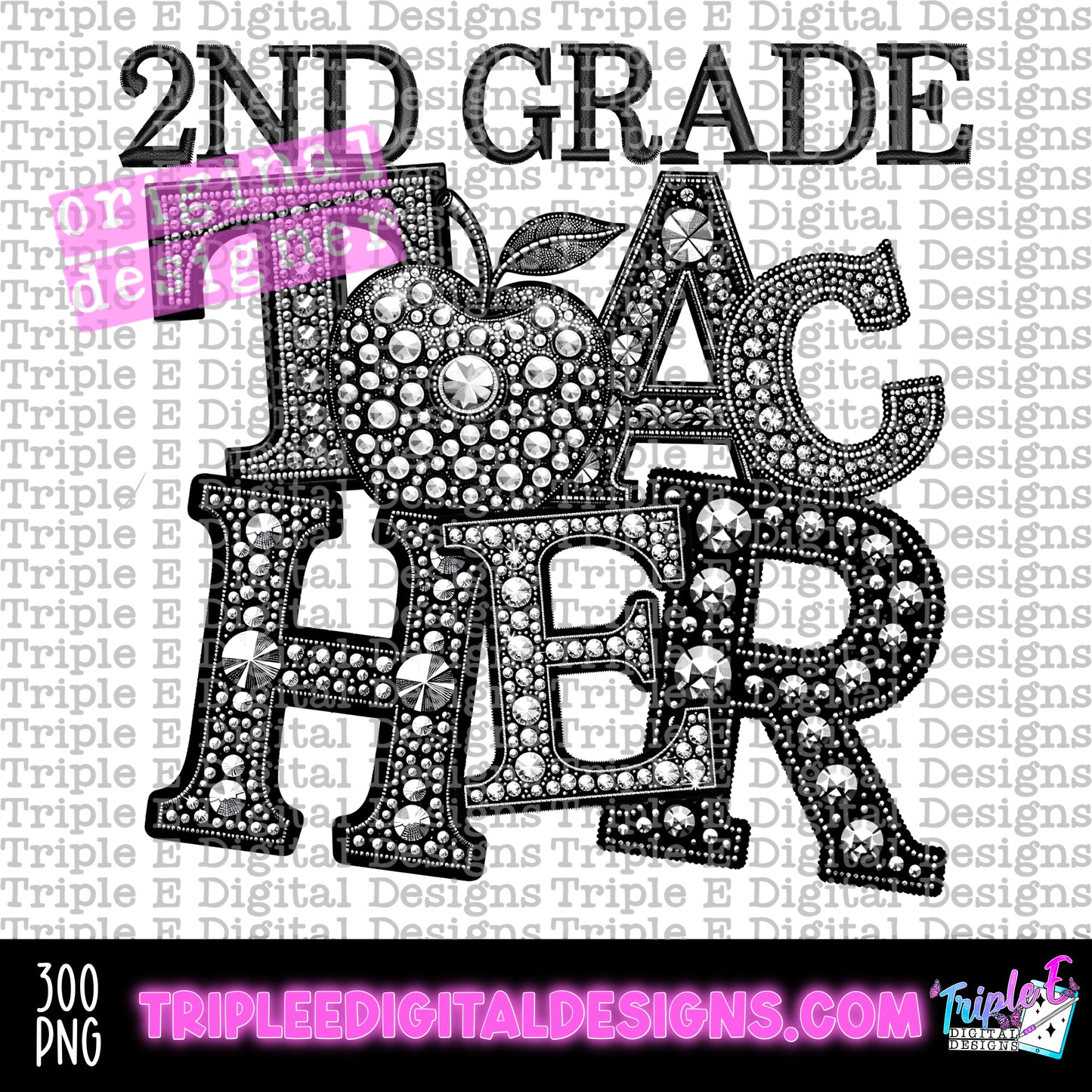 2nd Grade Teacher Rhinestone PNG Design