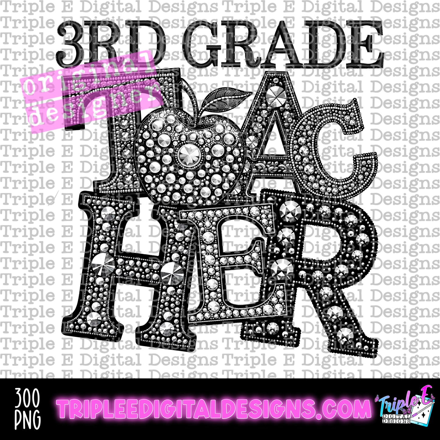 3rd Grade Teacher Rhinestone PNG Design