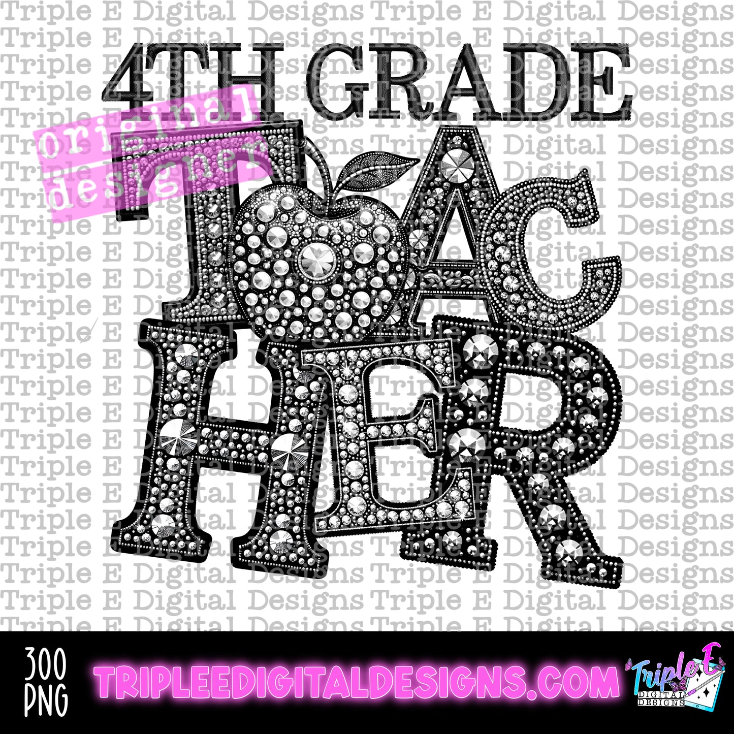 4th Grade Teacher Rhinestone PNG Design