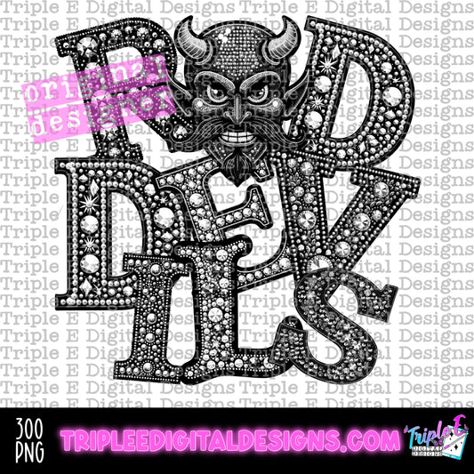 Red Devils Rhinestone PNG Design