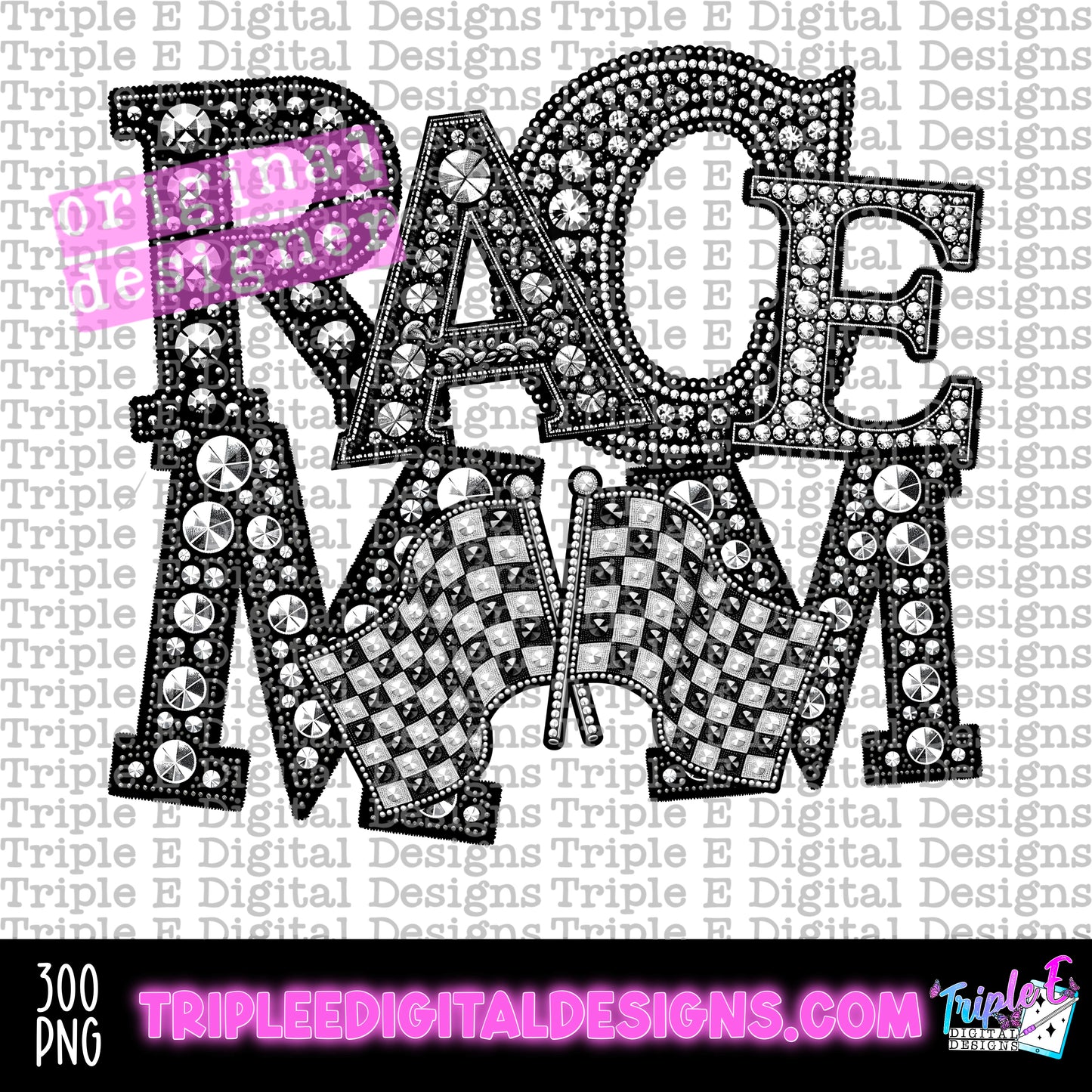 Race Mom Rhinestone PNG Design