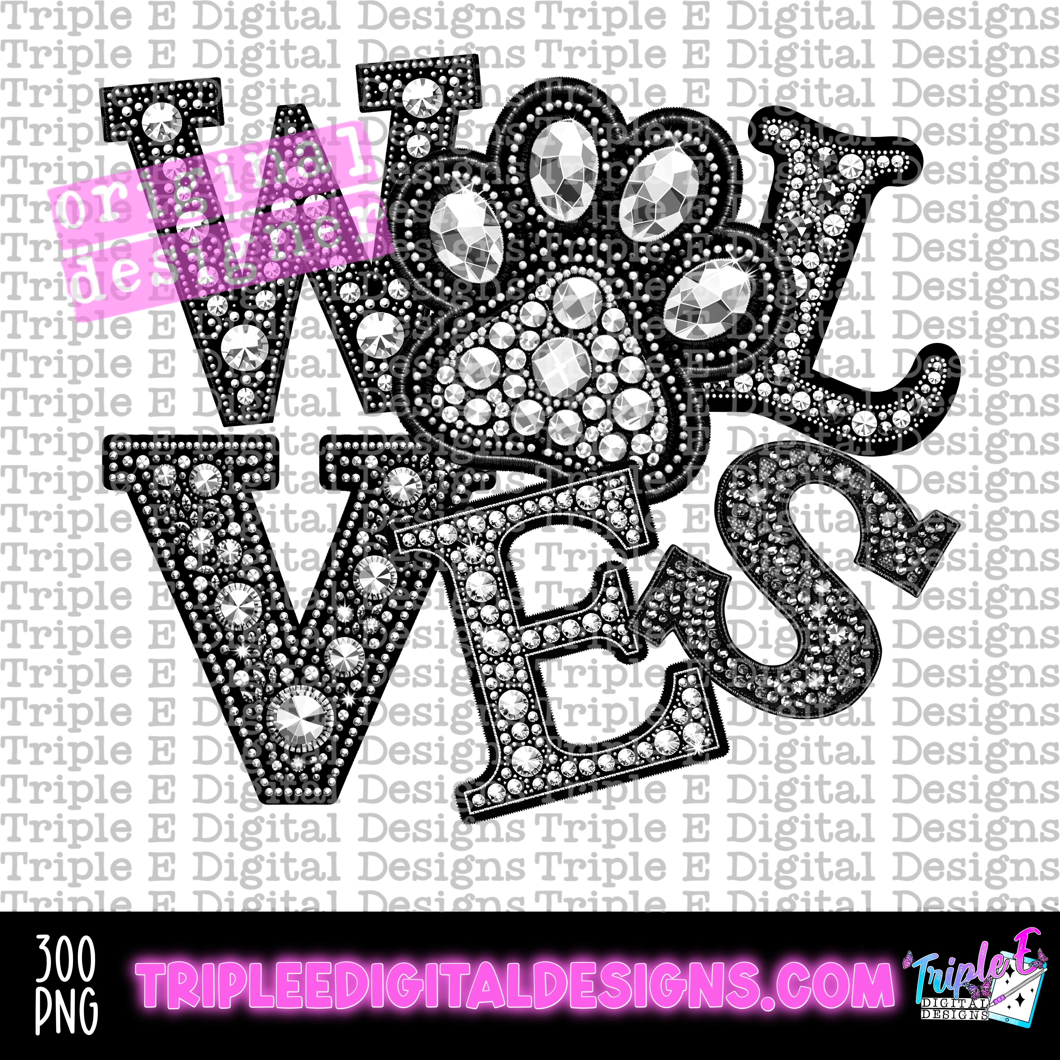 Wolves Rhinestone Letters Wolves Rhinestone PNG Design – Pine Hollow Design Co.