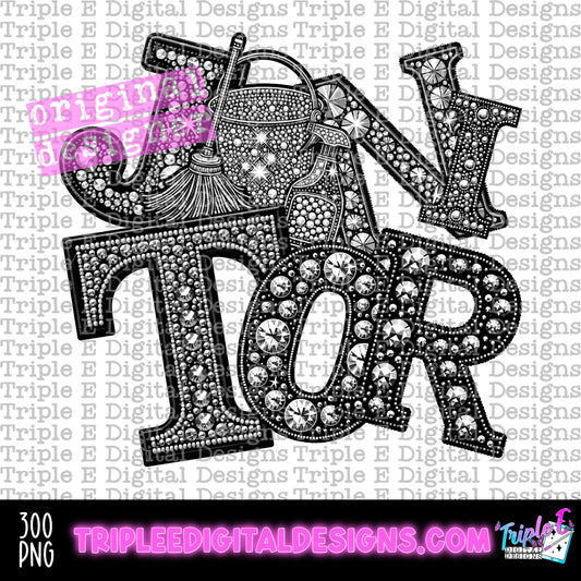 Janitor Rhinestone PNG Design