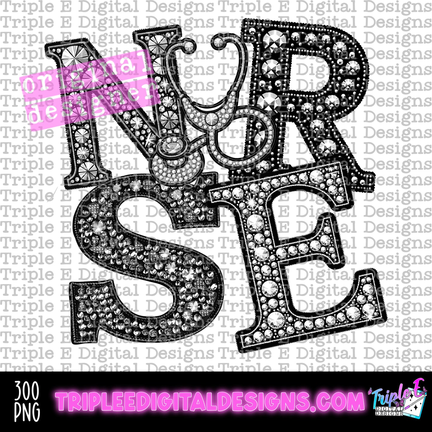 Nurse Rhinestone PNG Design