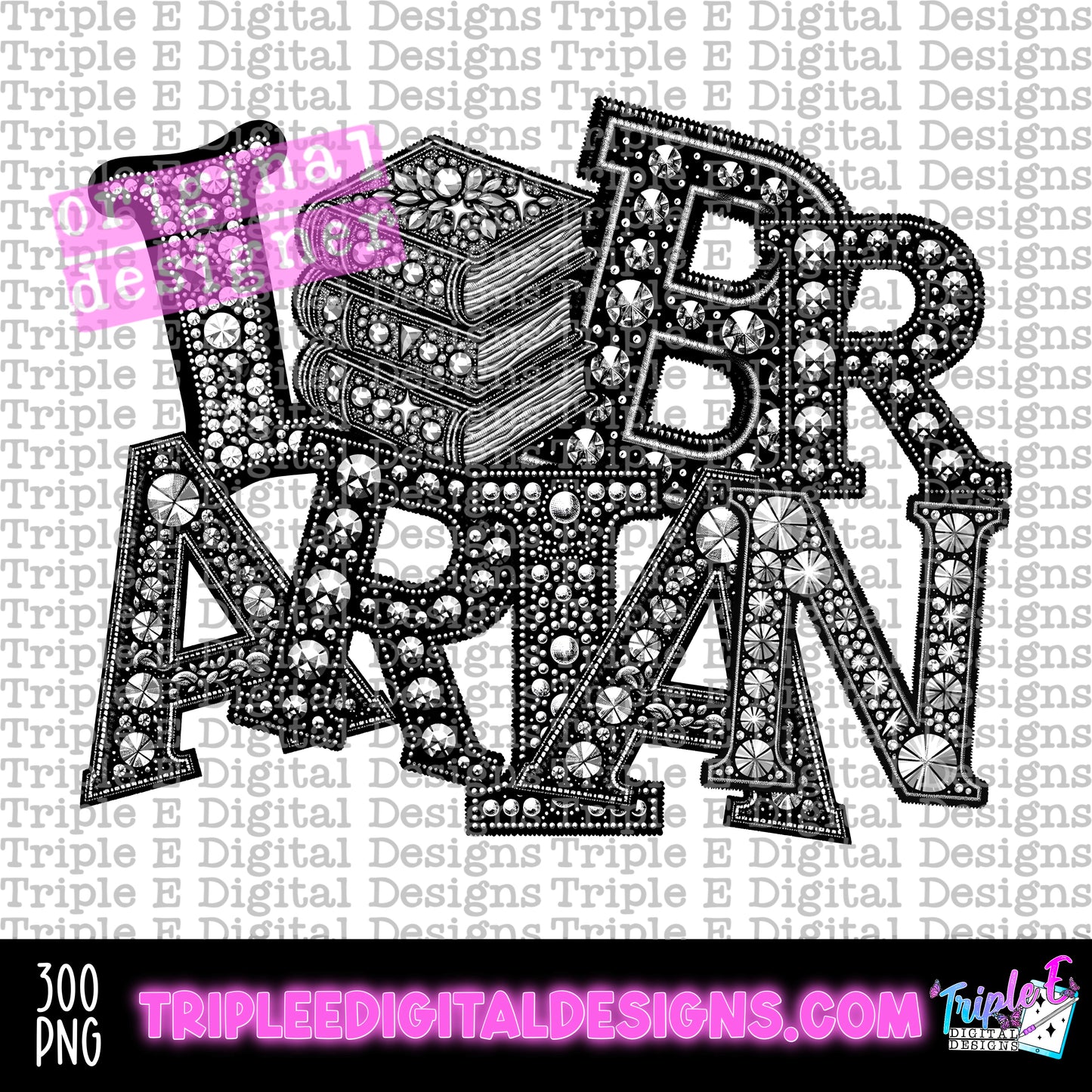 Librarian Rhinestone PNG Design