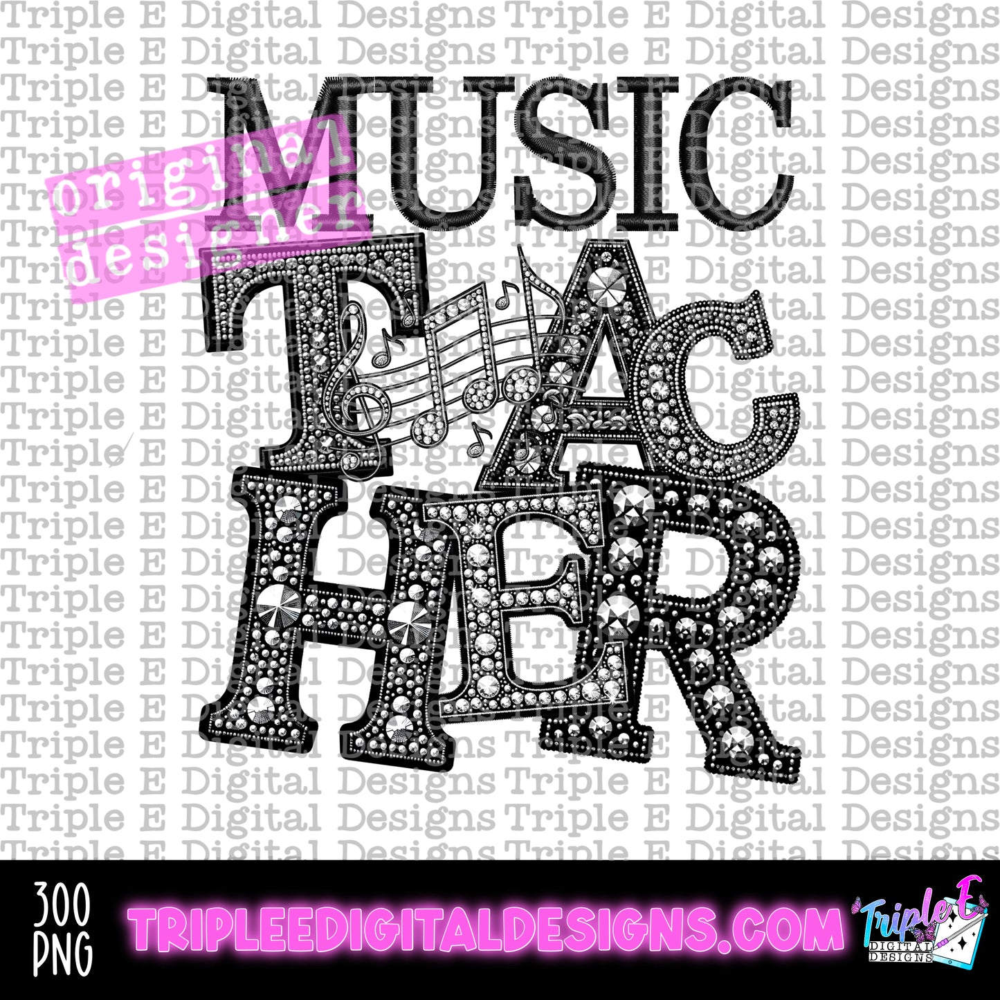 Music Teacher Rhinestone PNG Design