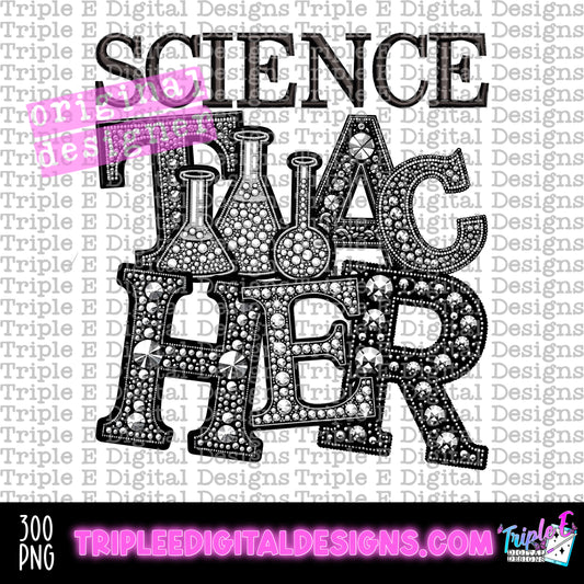 Science Teacher Rhinestone PNG Design