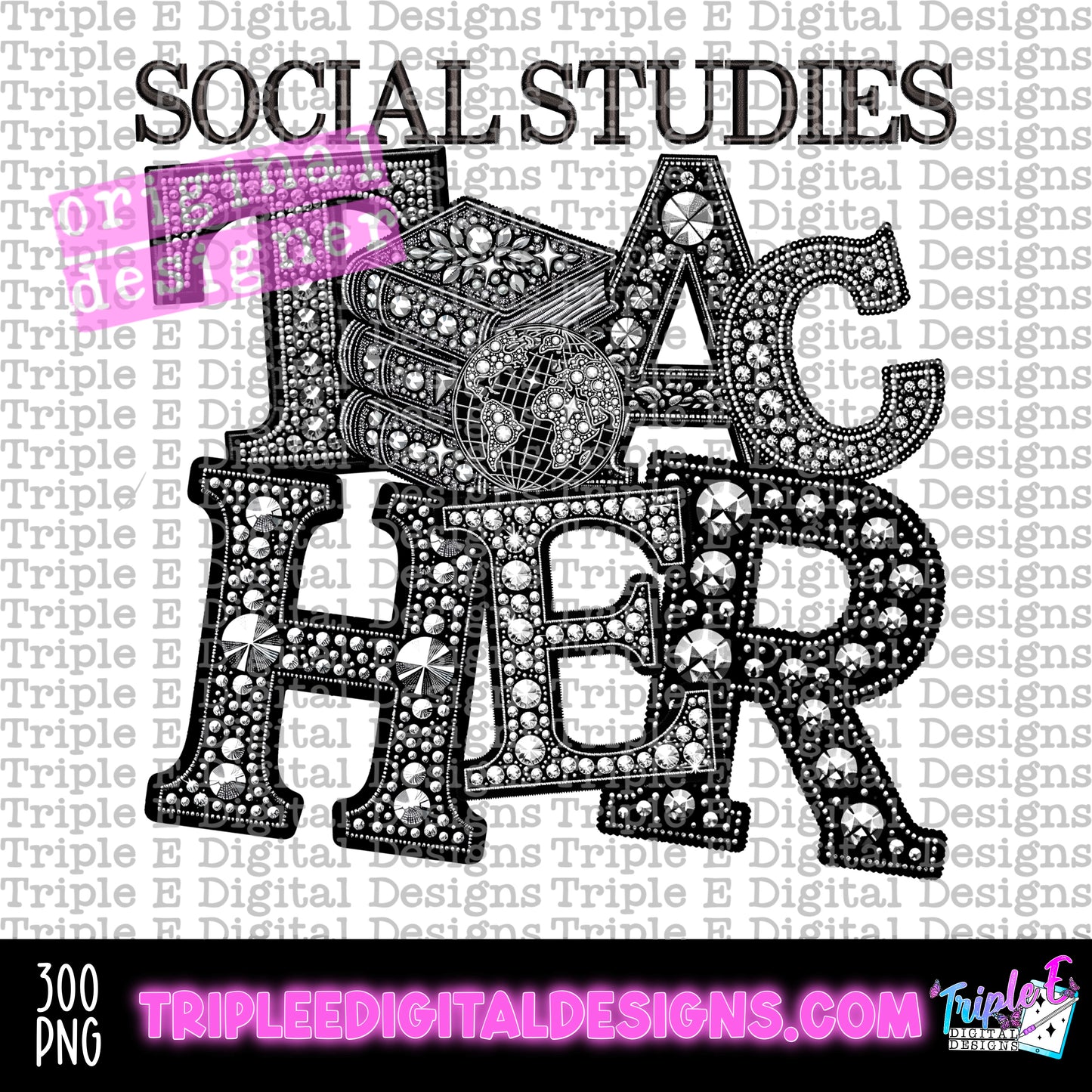 Social Studies Teacher Rhinestone PNG Design