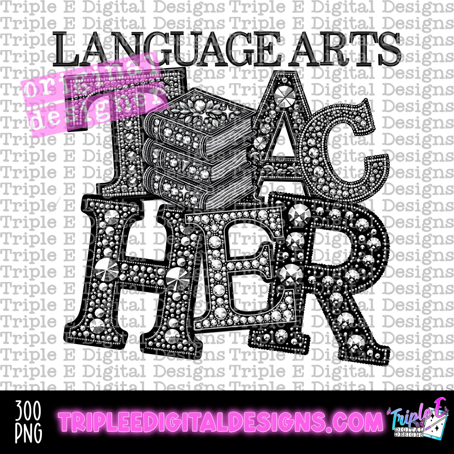 Language Arts Teacher Rhinestone PNG Design