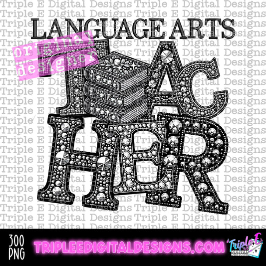 Language Arts Teacher Rhinestone PNG Design