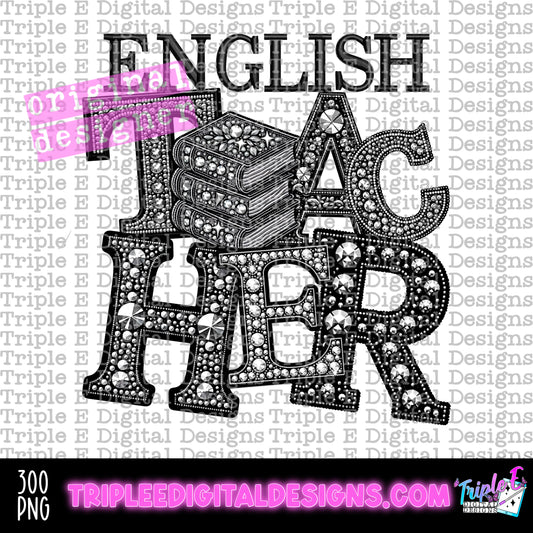 English Teacher Rhinestone PNG Design