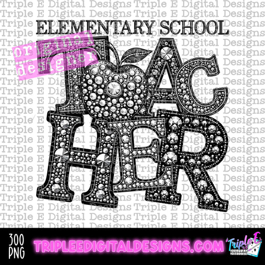 Elementary School Teacher Rhinestone PNG Design