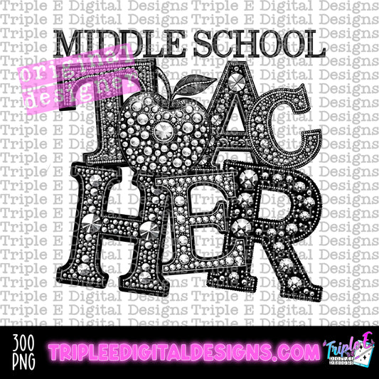 Middle School Teacher Rhinestone PNG Design