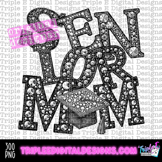 Senior Mom Rhinestone PNG Design