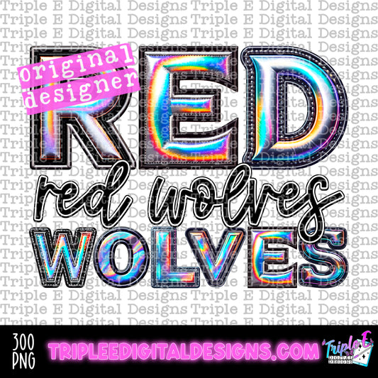 Red Wolves Holo PNG Design