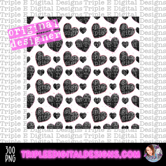 Black Hearts Seamless PNG Design