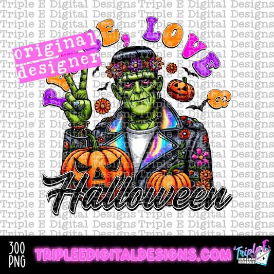 Peace Love Halloween PNG Design