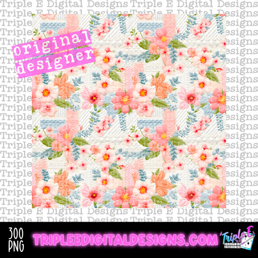 Floral Quilt Seamless PNG Design