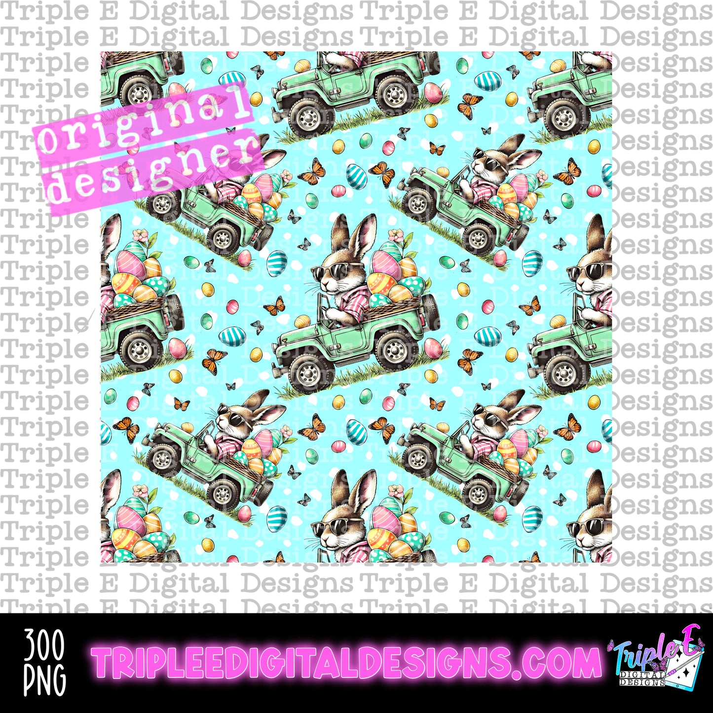 Bunny In Jeep Seamless PNG Design