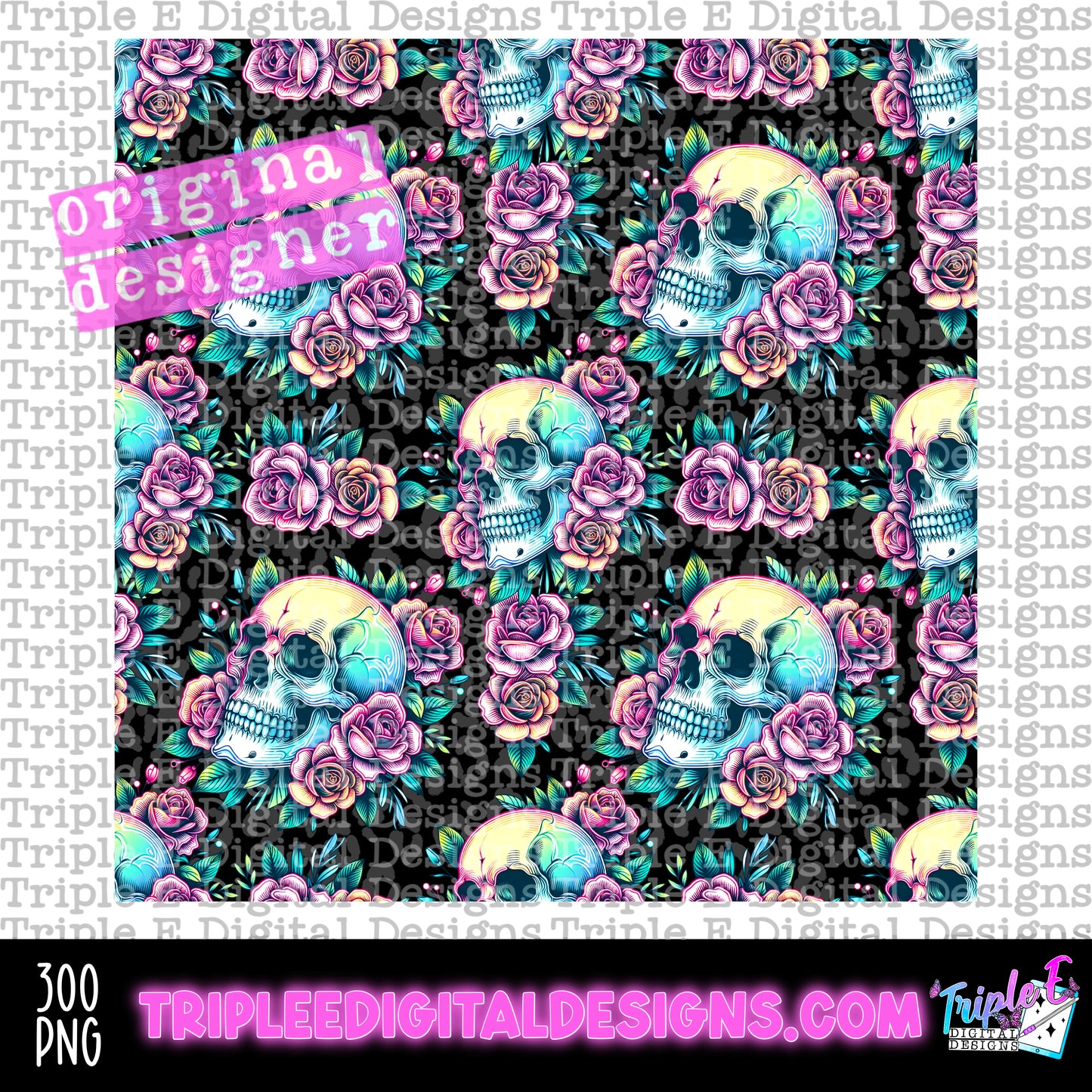 Skull & Roses Seamless PNG Design