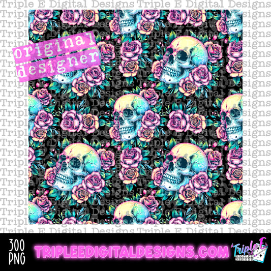 Skull & Roses Seamless PNG Design