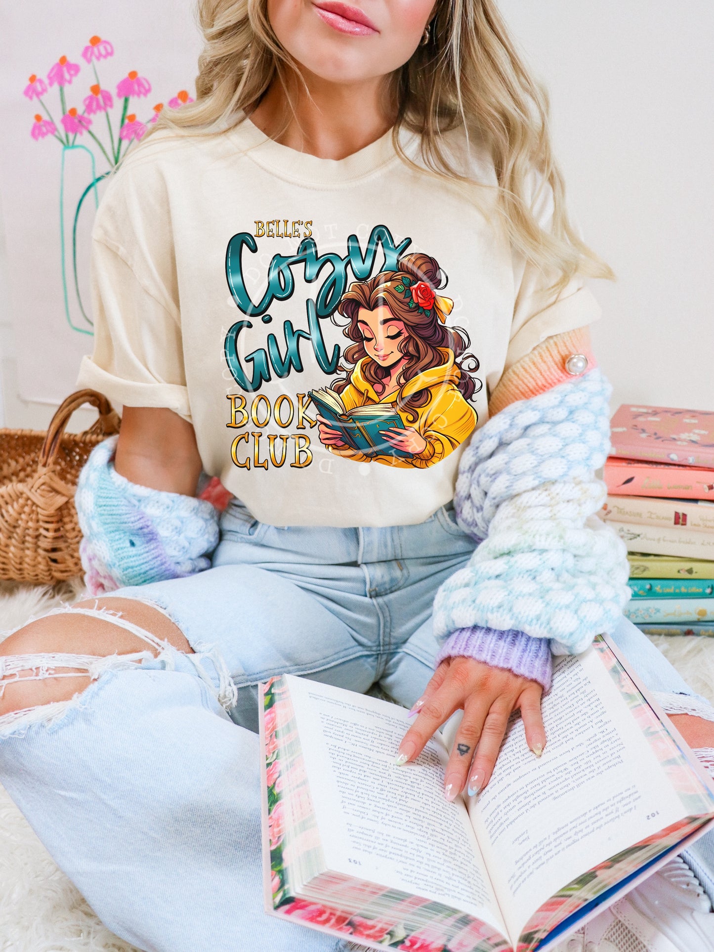 Cozy Girl Book Club Design PNG