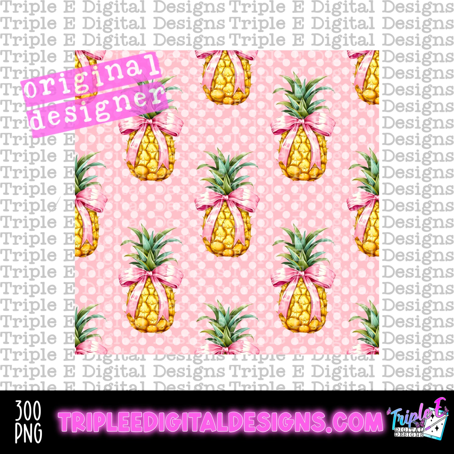 Pineapple And Pink Seamless PNG Design