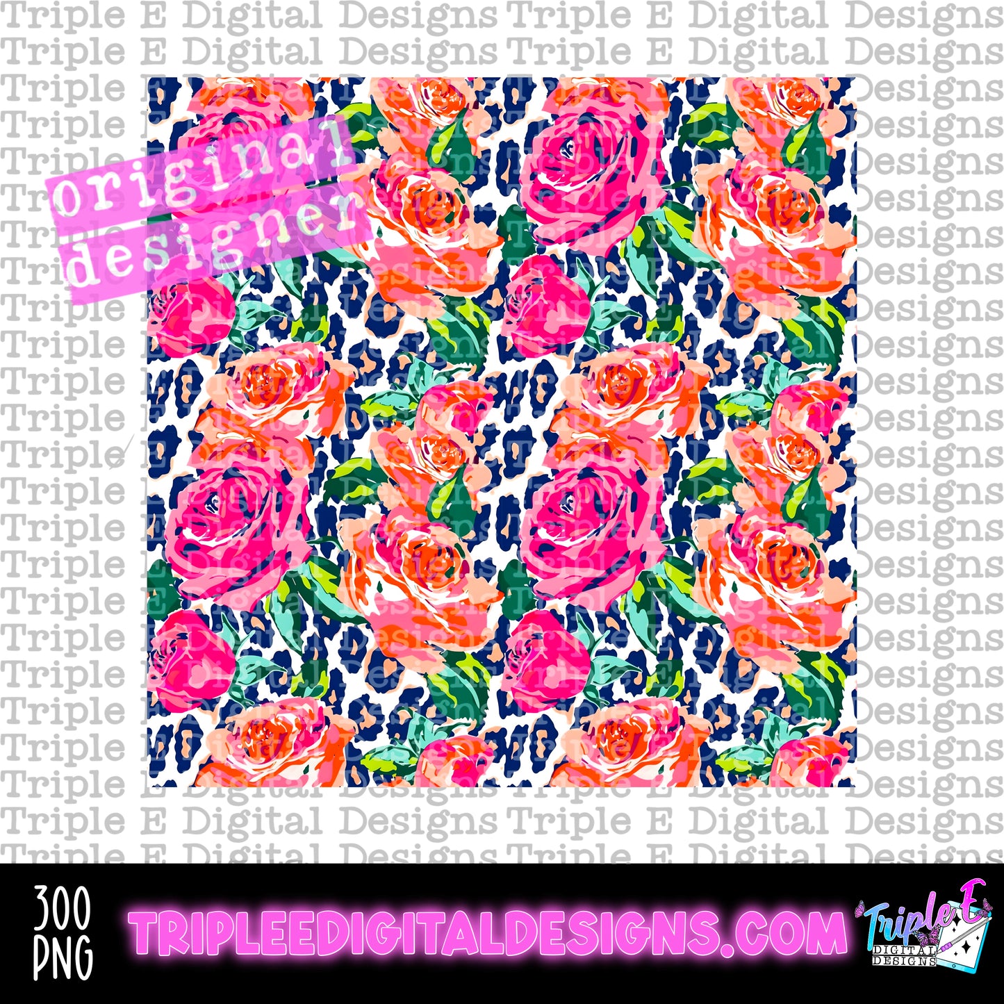 Floral And Leopard Seamless PNG Design