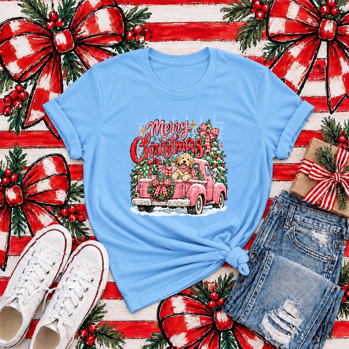 Merry Christmas Pink Truck apparel mockup