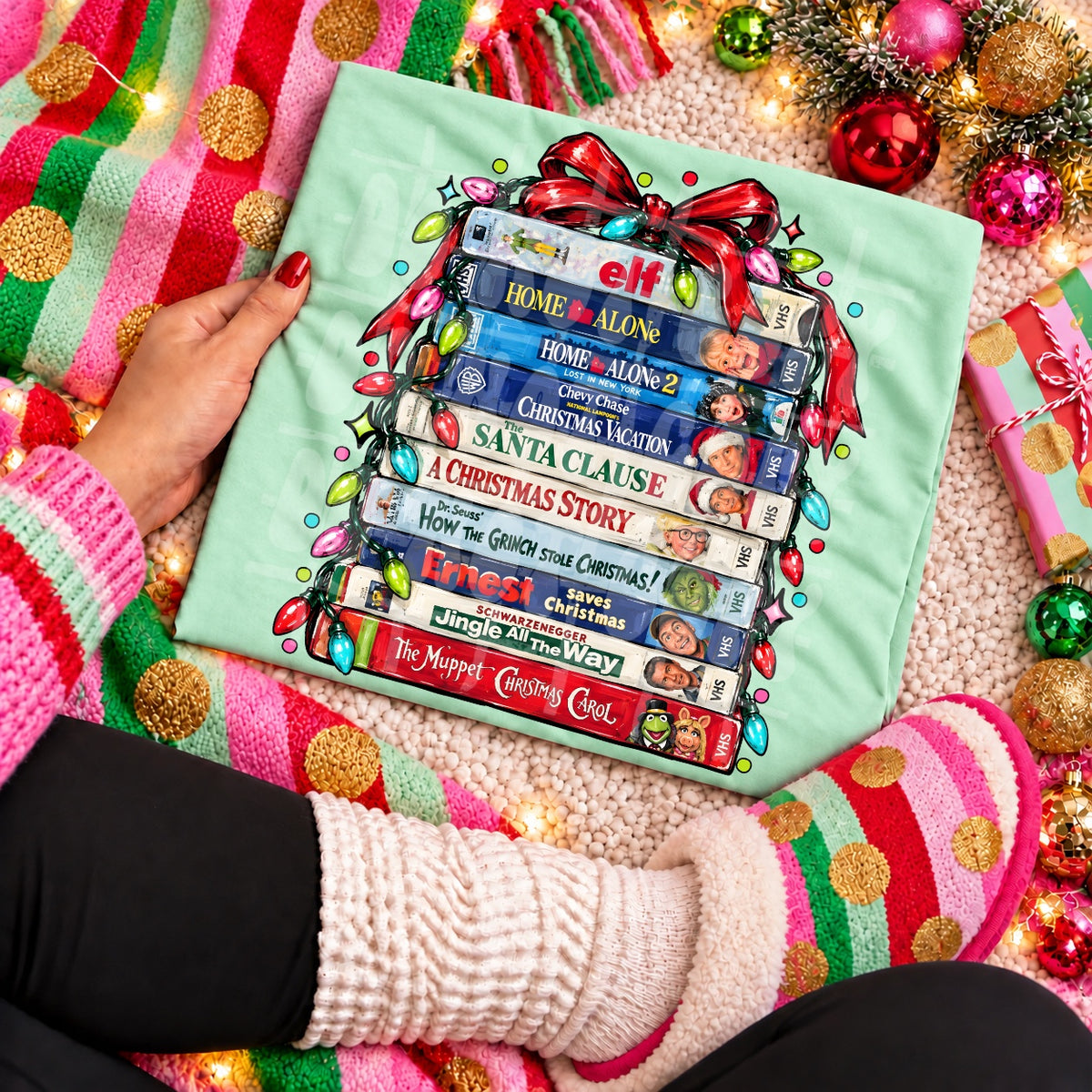 Christmas Movie VHS Stack apparel mockup