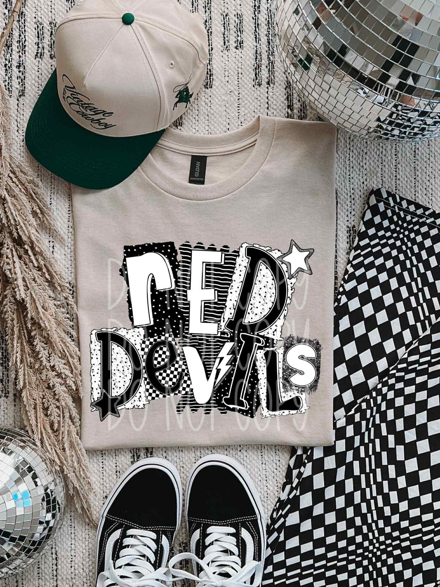 Red Devils Black & White Collage PNG Design