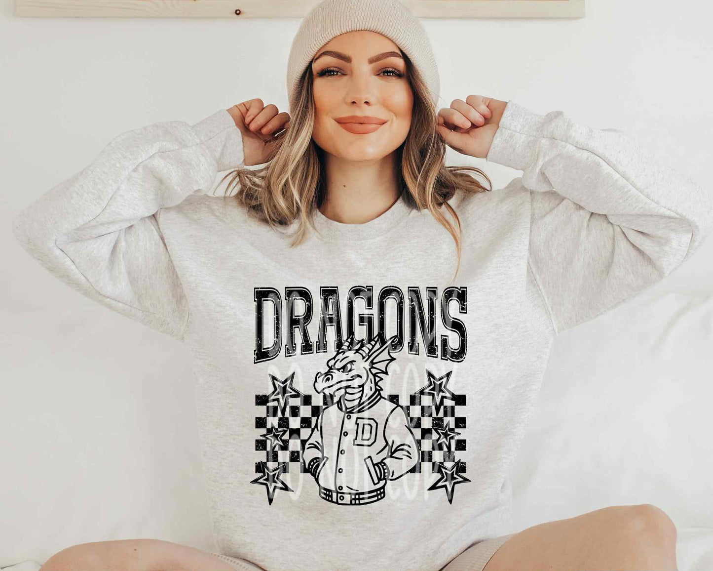 Dragons Checkered & Stars PNG Design