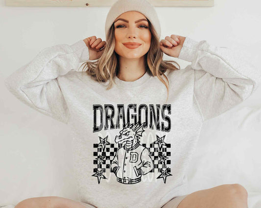 Dragons Checkered & Stars PNG Design