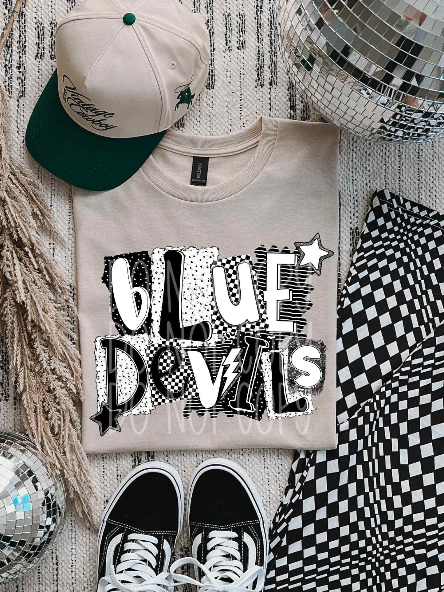 Blue Devils Black & White Collage PNG Design