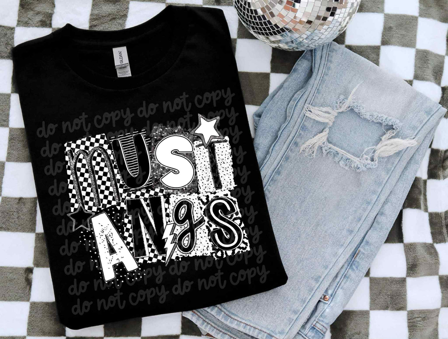 Mustangs Black & White Collage PNG Design