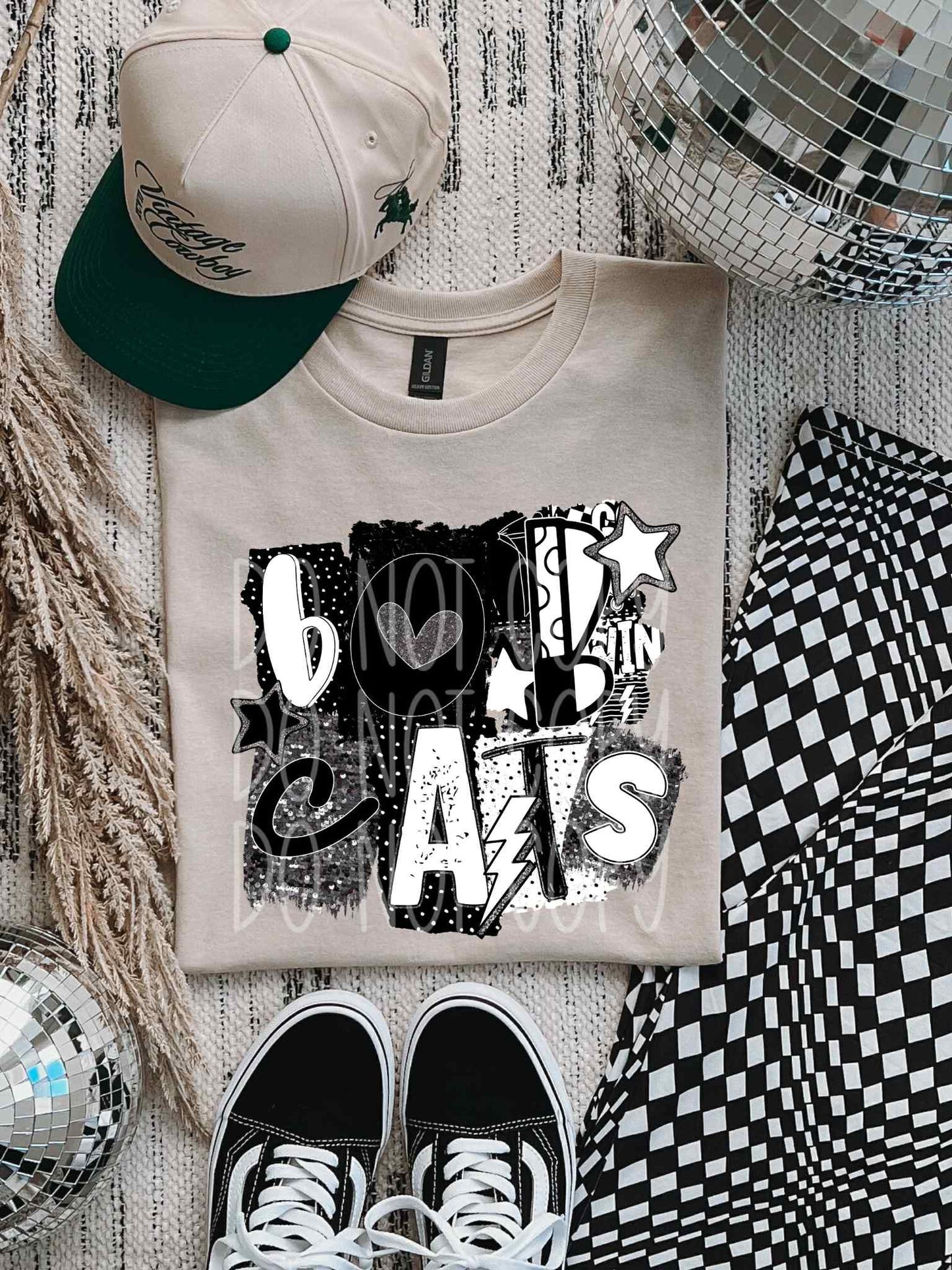 Bobcats Black & White Collage PNG Design
