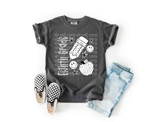 Eighth Grade B&W Dottie PNG Design