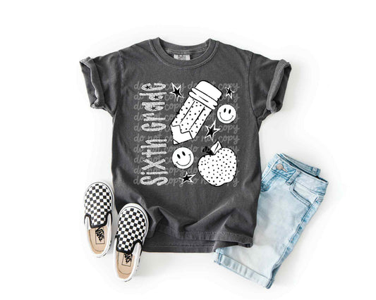 Sixth Grade B&W Dottie PNG Design