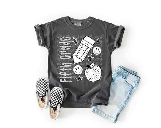 Fifth Grade B&W Dottie PNG Design