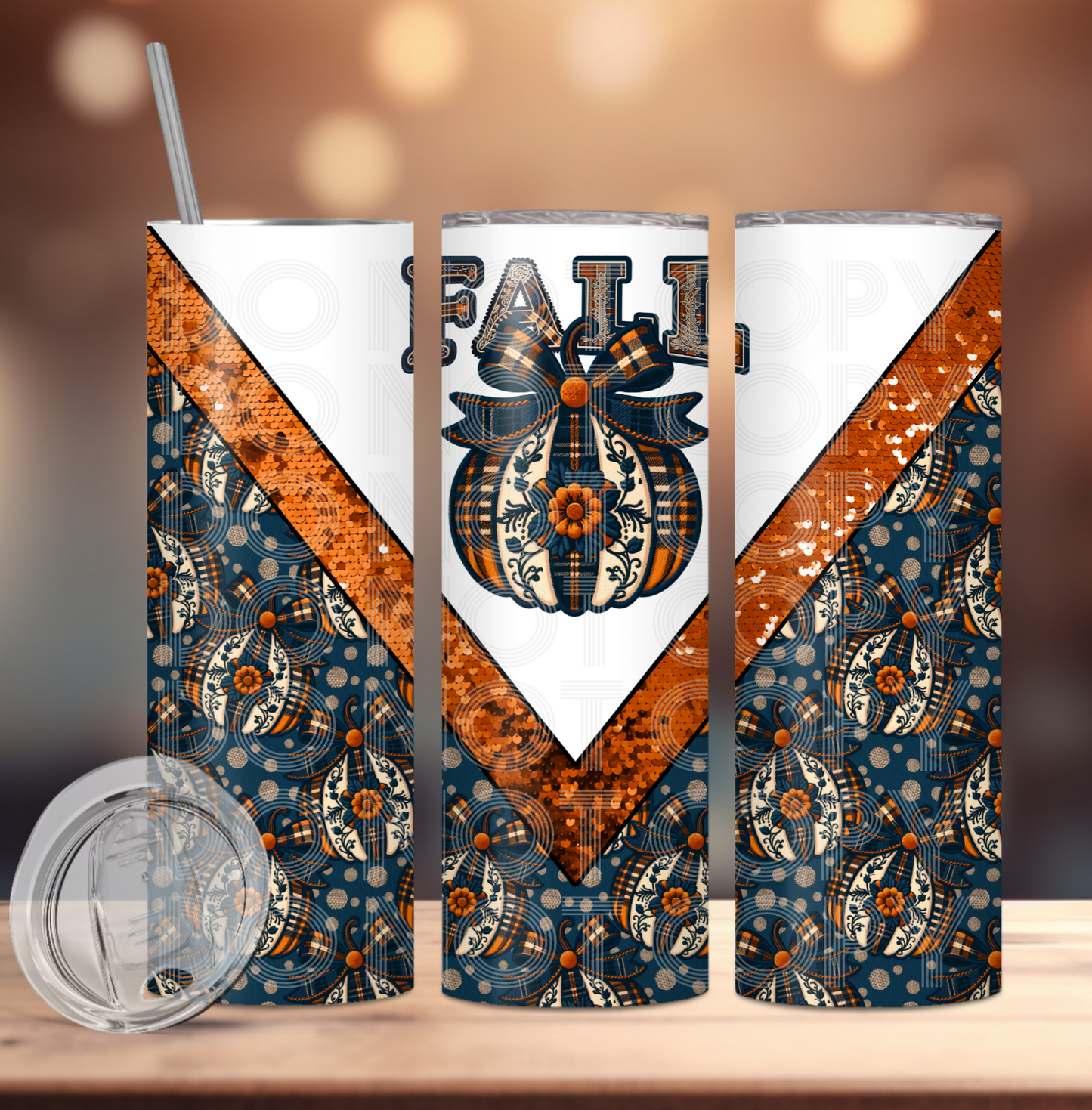 Fall Plaid Tumbler PNG Design