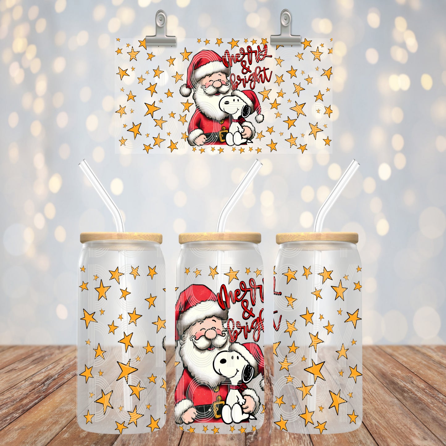 Merry & Bright 16oz Libbey PNG Design