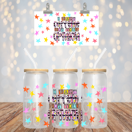 I Want Caffeine 16oz Libbey PNG Design