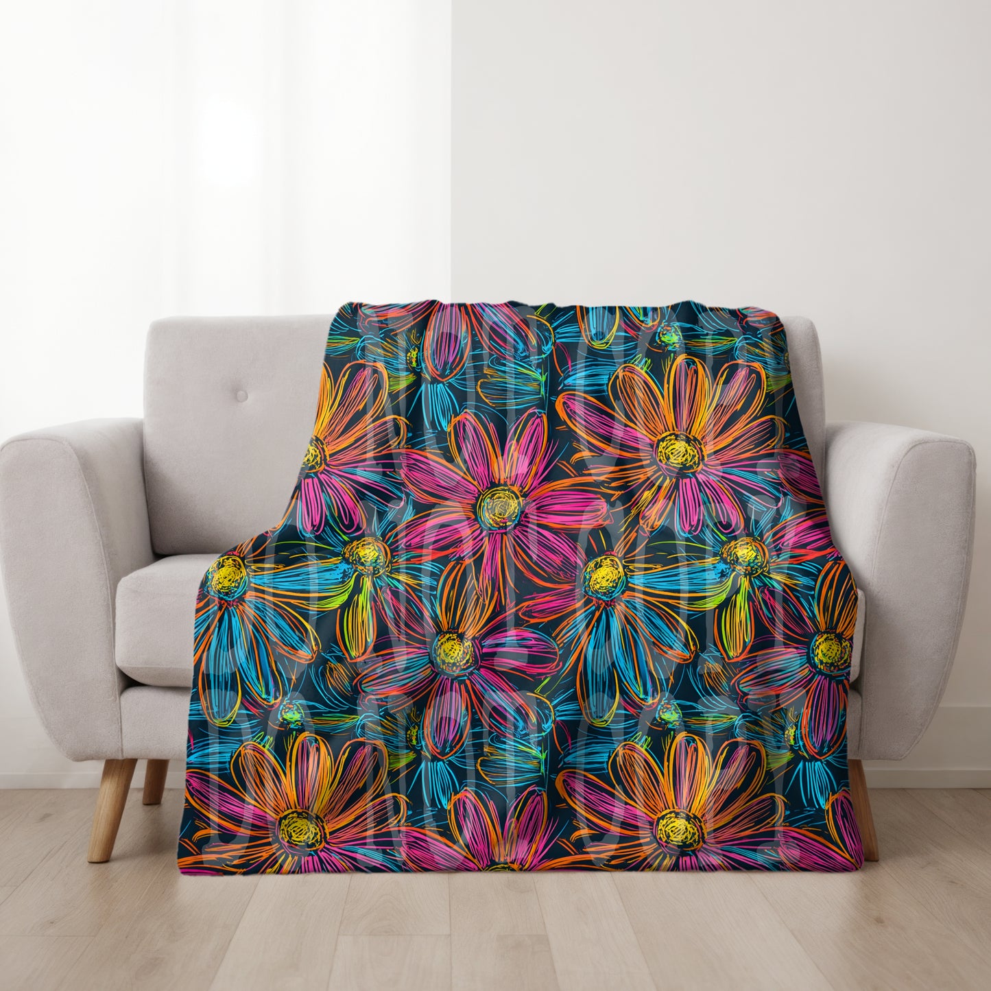 Neon Flowers Seamless PNG Design