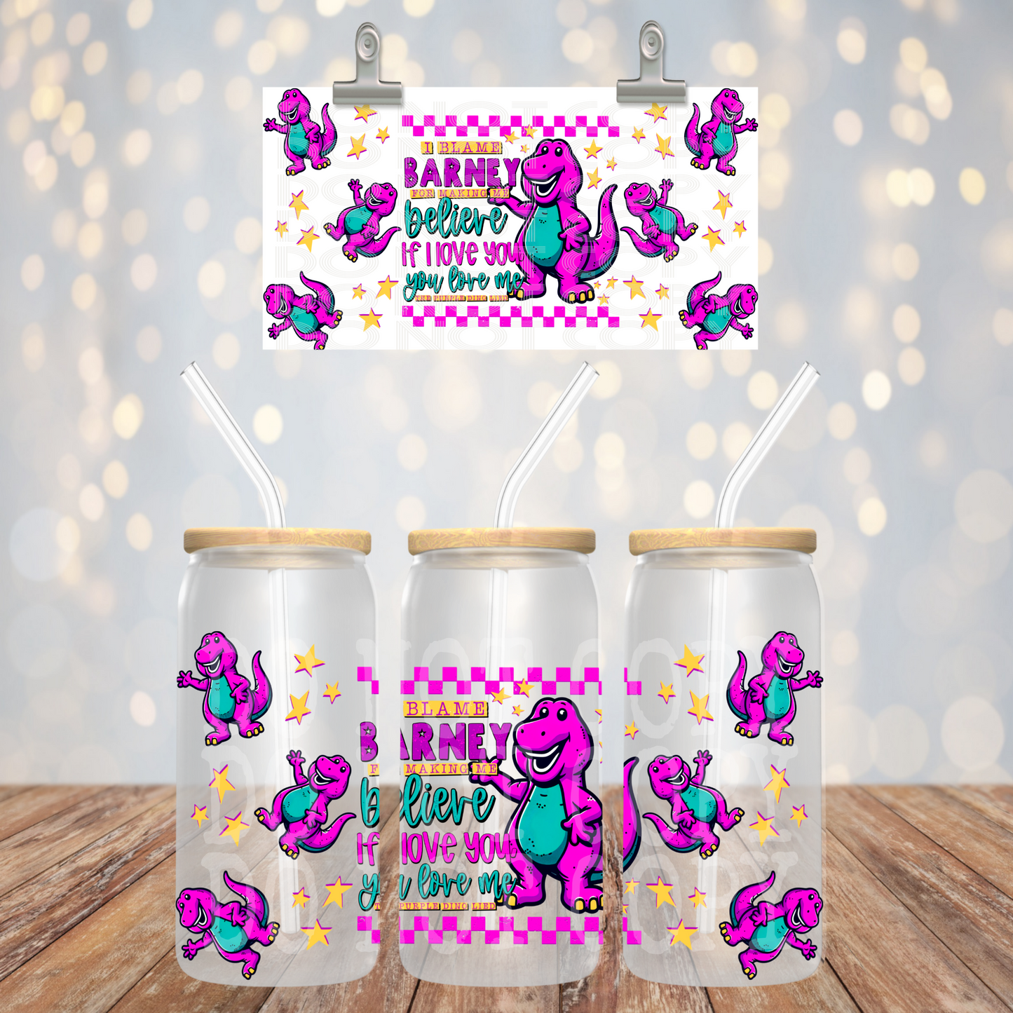 I Blame Purple Dino 16oz Libbey PNG Design