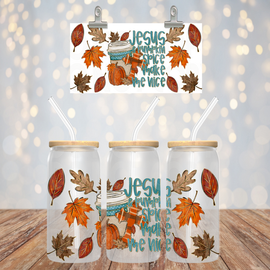 Jesus And Pumpkin Spice 16oz Libbey PNG Design