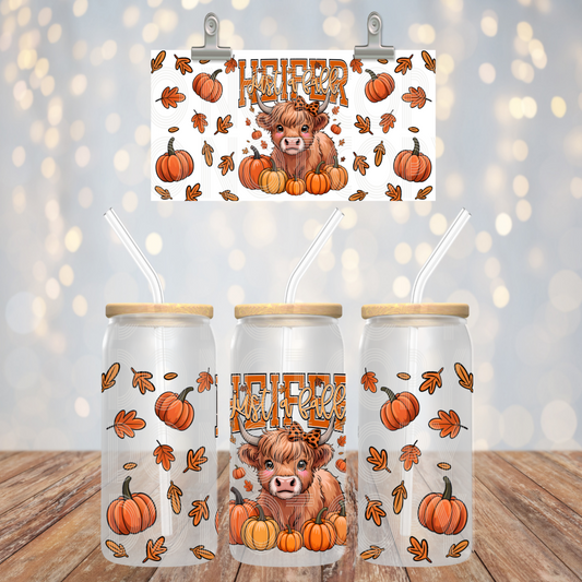 Just A Fall Heifer 16oz Libbey PNG Design