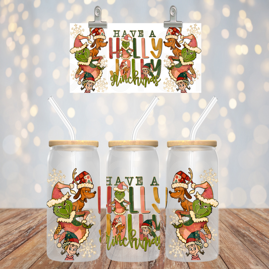 Holly Jolly GMas 16oz Libbey PNG Design