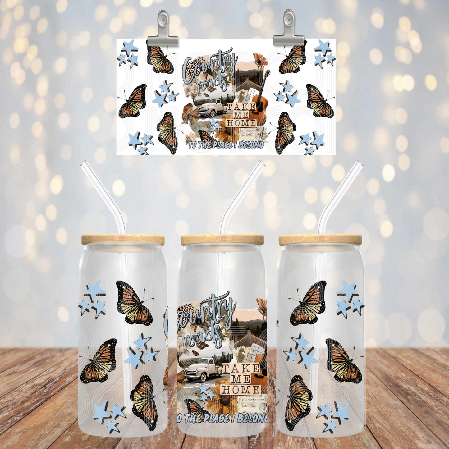 Country Roads 16oz Libbey PNG Design